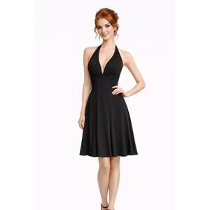 David Meister Black Halter Rhinestone Tie Back Dress- Size 6